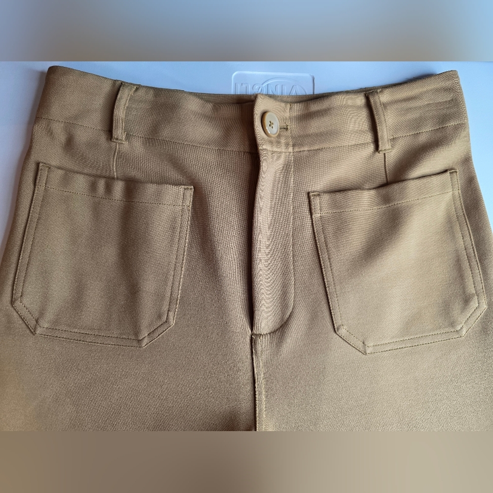 Jones & Co Tan High Rise Wide Leg Ankle Trousers Stretch Thick Size 10 2250-Ai - Picture 5 of 12